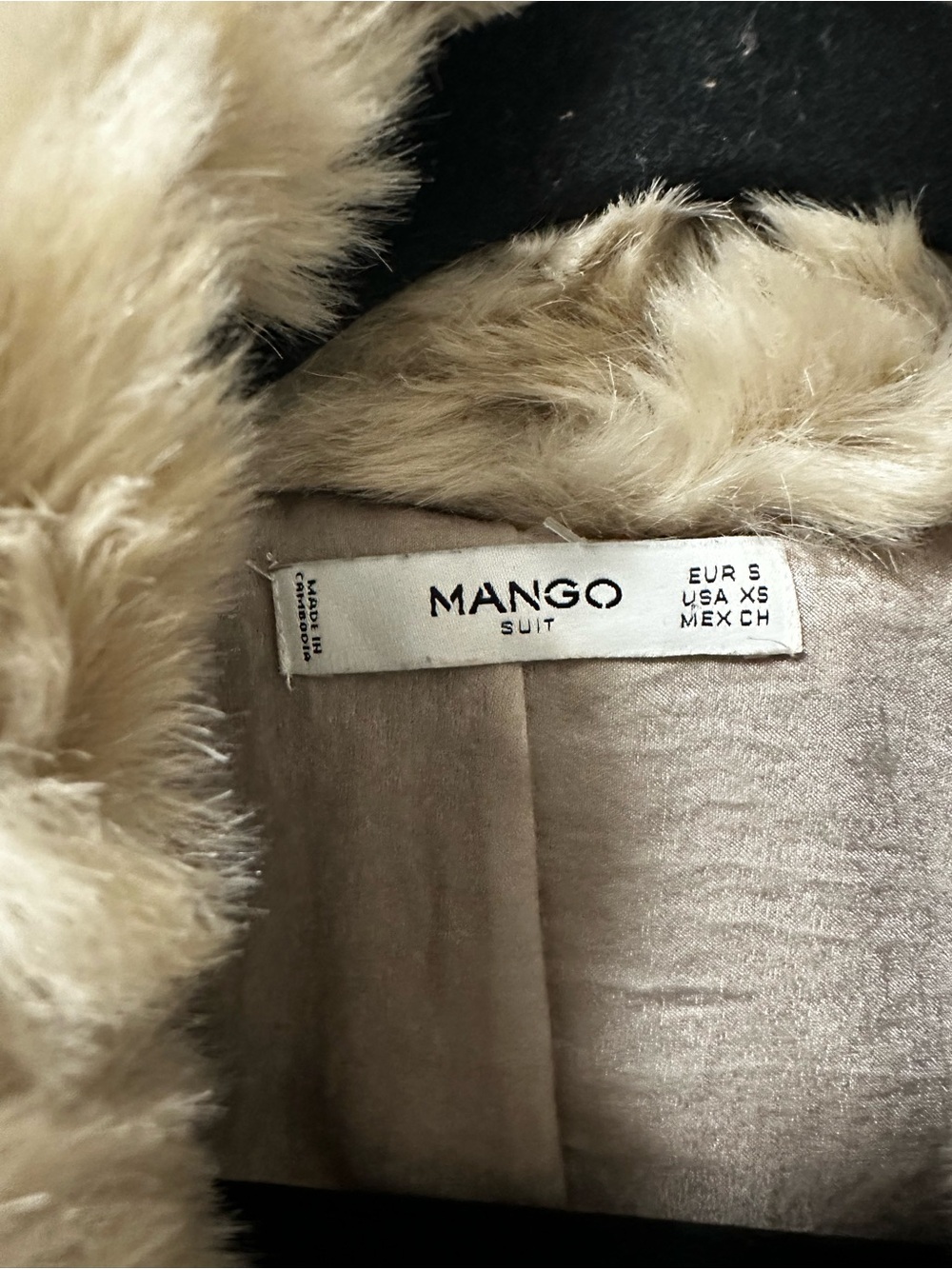 Mango Suit Faux Fur Coat Teddy Coat Beige Cream Open Front Jacket XS - Picture 3 of 6